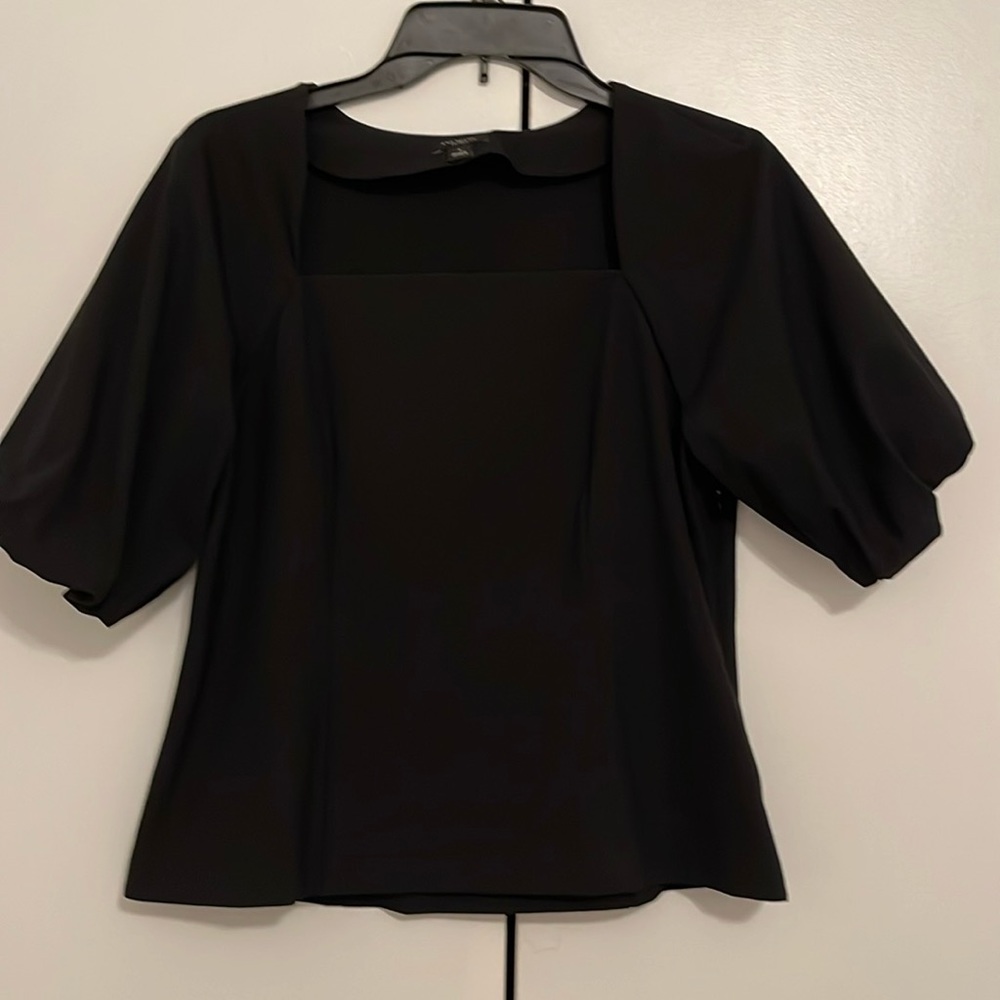 Ann Taylor Factory Black Square Neck and Puff sleeves blouse